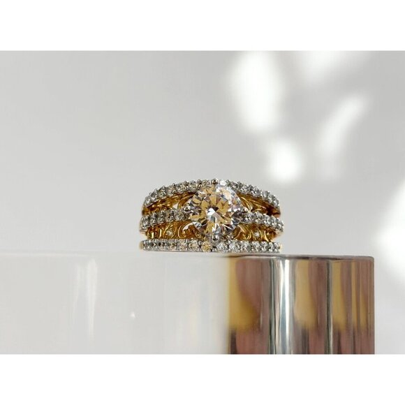 CZ Gemstones Vintage Sterling Silver Vermeil Gold T Gemstone Ring - sz 7.75 - Picture 2 of 10